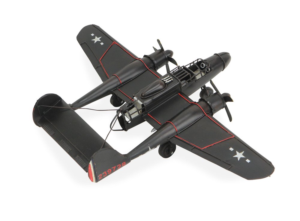 4" Black and Red Metal Hand Painted P-61 Black Widow Model Airplane