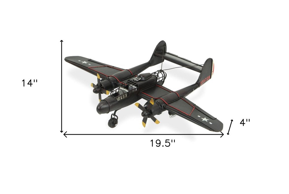 4" Black and Red Metal Hand Painted P-61 Black Widow Model Airplane