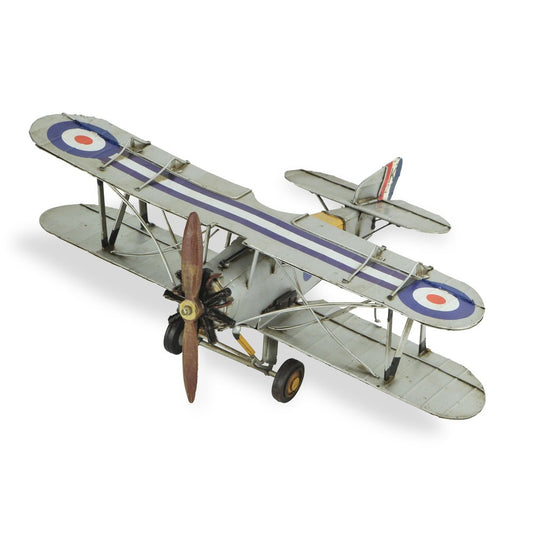5" Blue and Gray Metal Hand Painted Model Airplane Tabletop Sculpture