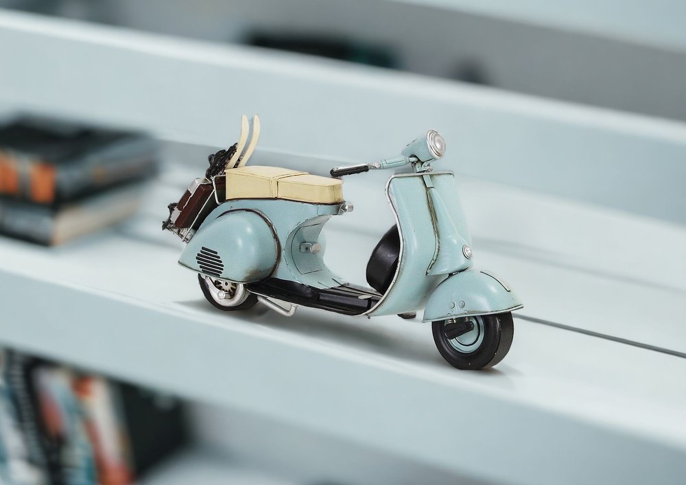 8" Blue and Black Metal Hand Painted Model Motorcycle Tabletop Sculpture