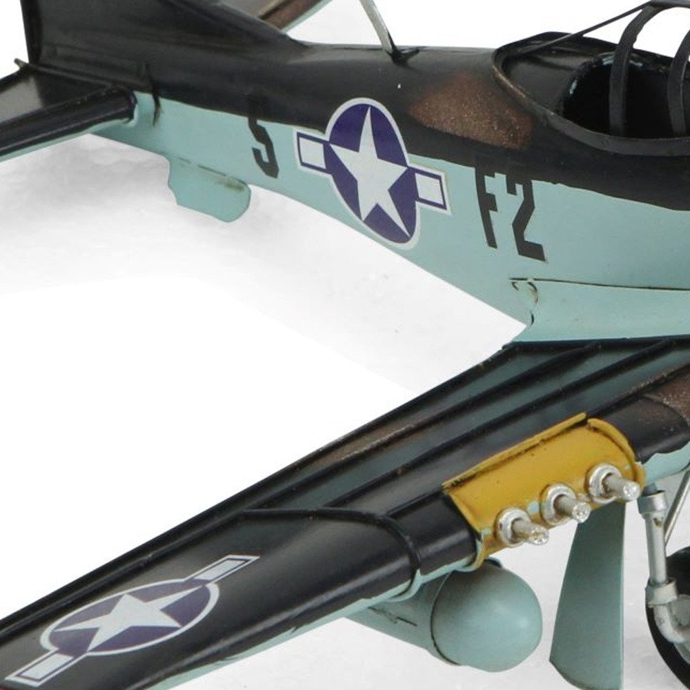 5" Black and Yellow Metal Hand Painted 1940's P-51 Mustang Model Airplane