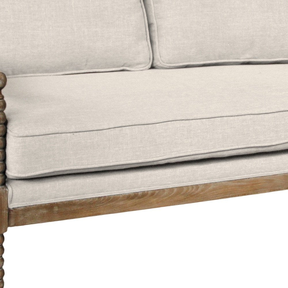75" Ivory Linen Blend Sofa With Brown Legs