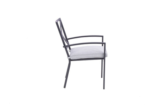 Set of Two Dark Gray Aluminum Outdoor Stacking Dining Chairs with Light Gray Cushion