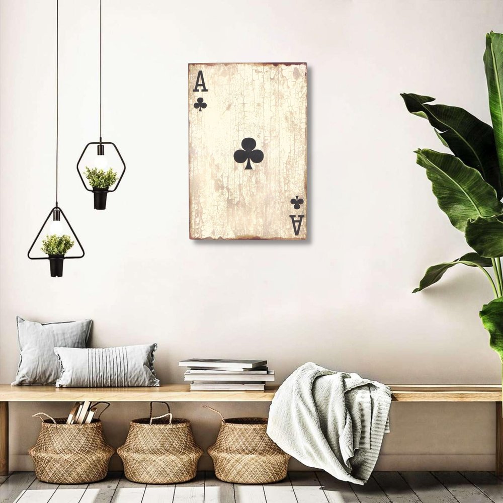 24" X 15" Off White Ace of Clubs Wood Wall Decor