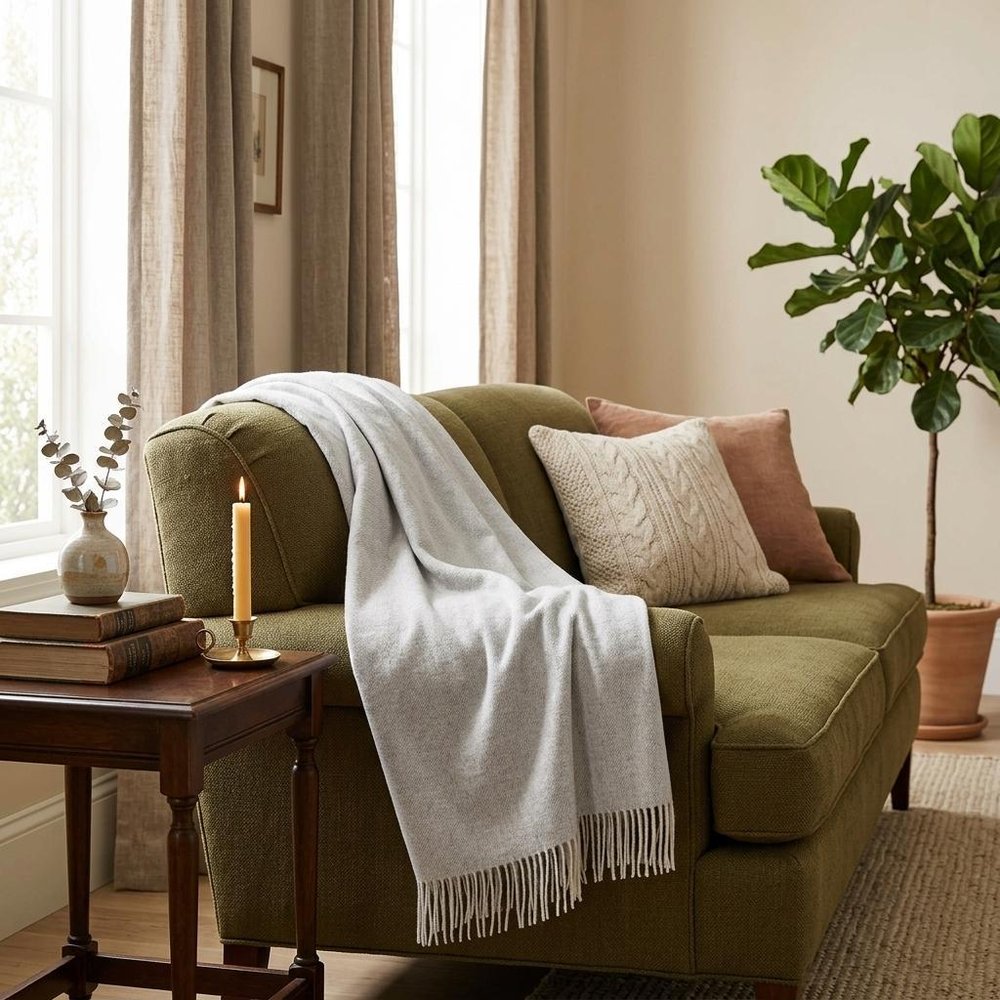 Gray Woven Wool Reversable Throw