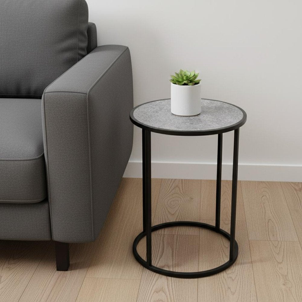 24" Black And Gray Round End Table