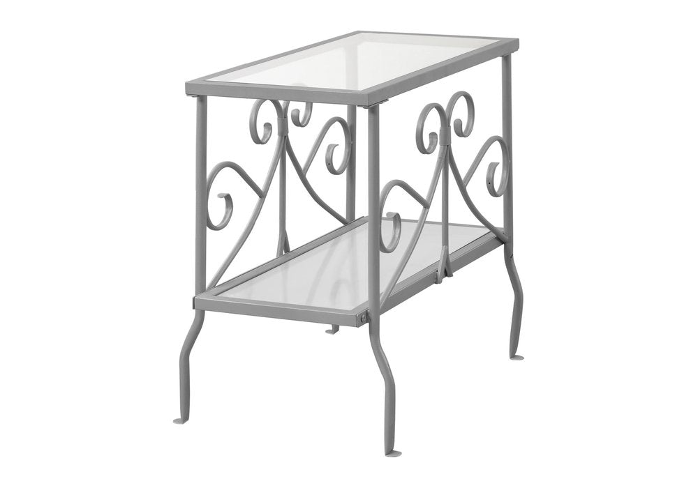 22" Silver And Clear Metal And Tempered Glass End Table With Shelf