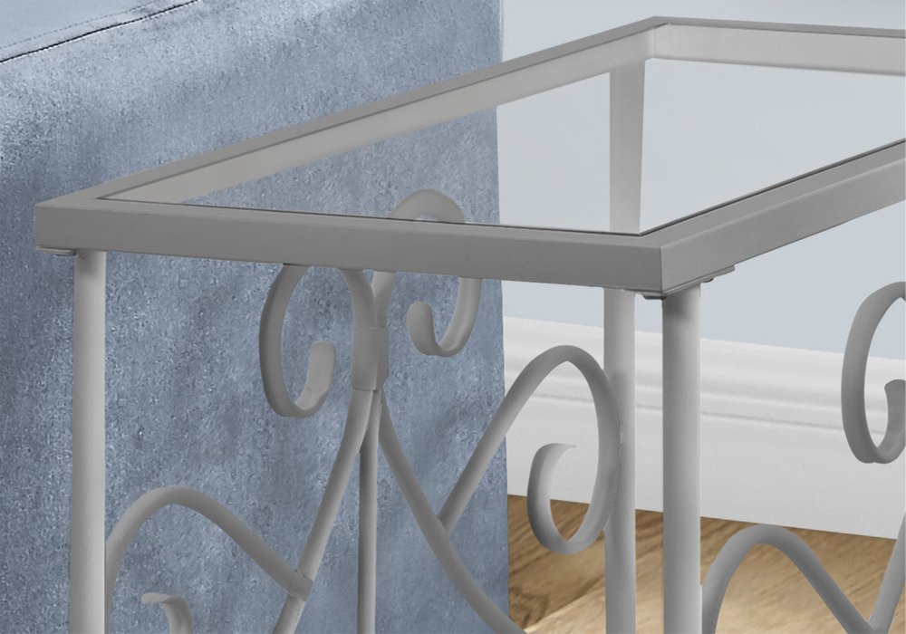 22" Silver And Clear Metal And Tempered Glass End Table With Shelf