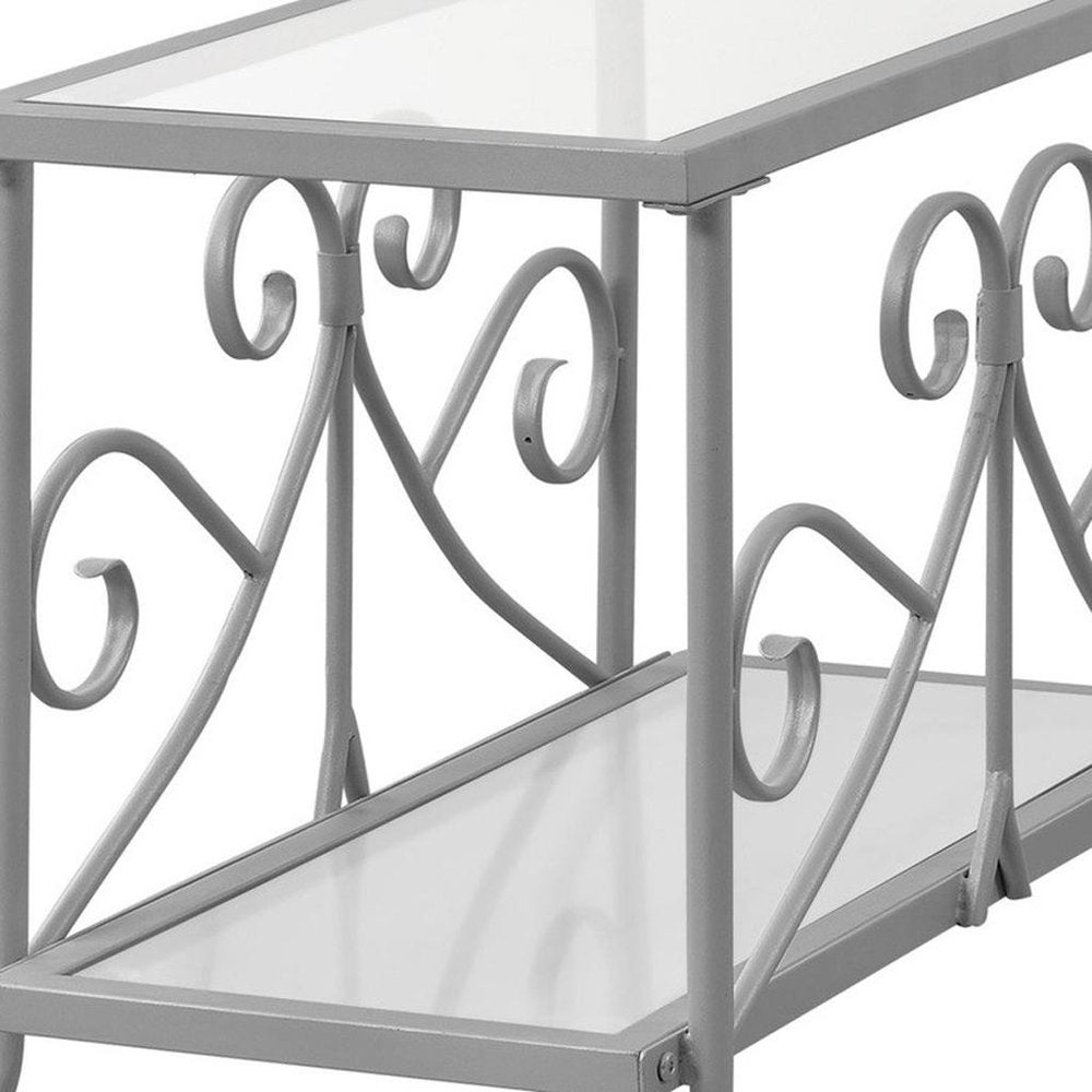 22" Silver And Clear Metal And Tempered Glass End Table With Shelf