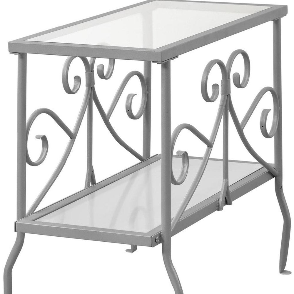 22" Silver And Clear Metal And Tempered Glass End Table With Shelf