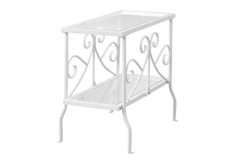 22" White And Clear Metal And Tempered Glass End Table With Shelf