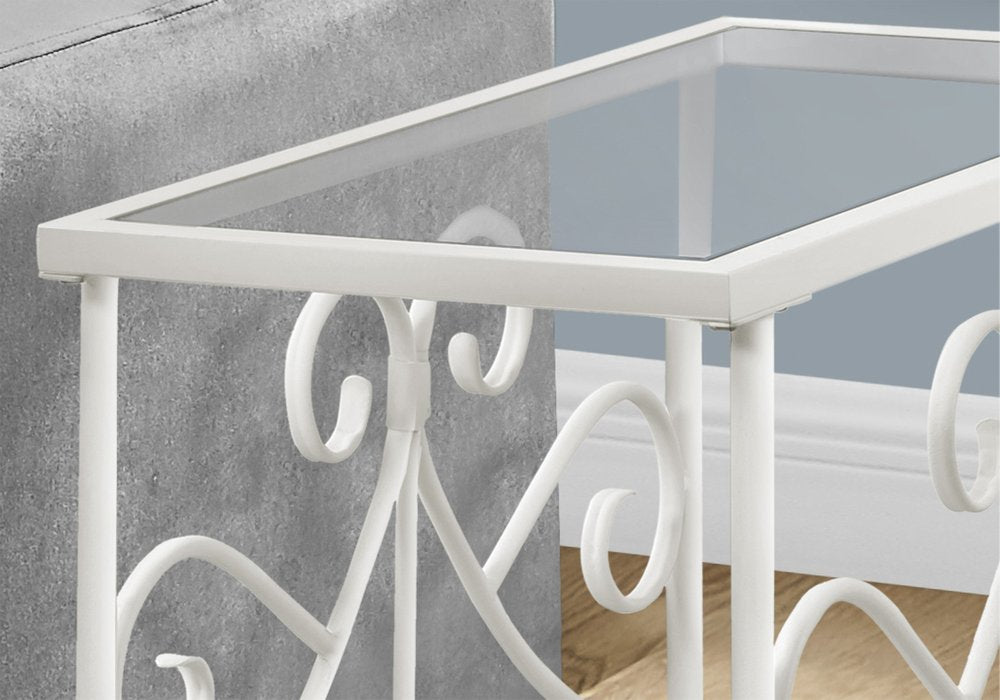 22" White And Clear Metal And Tempered Glass End Table With Shelf