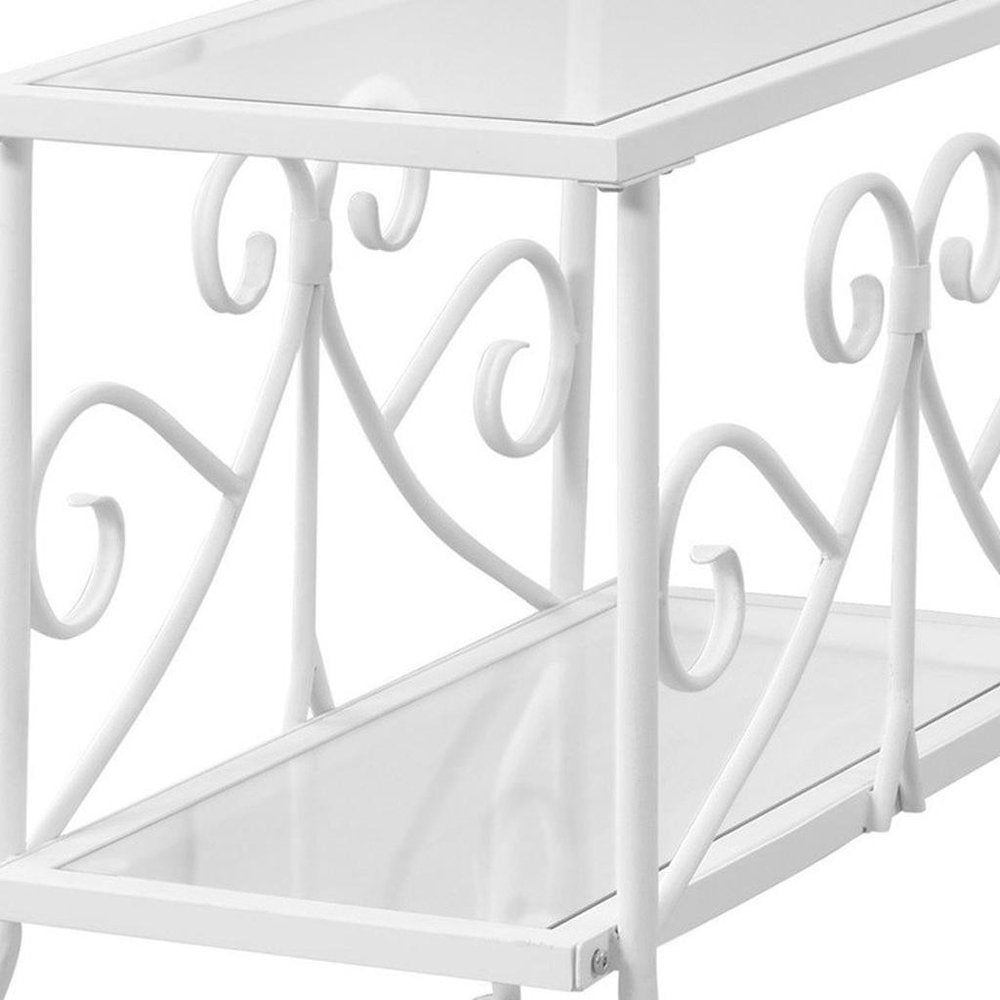 22" White And Clear Metal And Tempered Glass End Table With Shelf