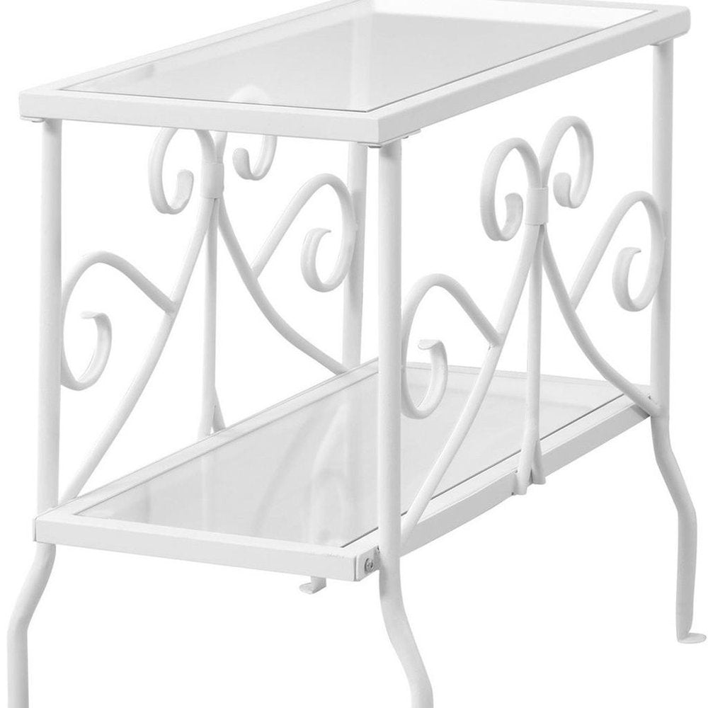 22" White And Clear Metal And Tempered Glass End Table With Shelf