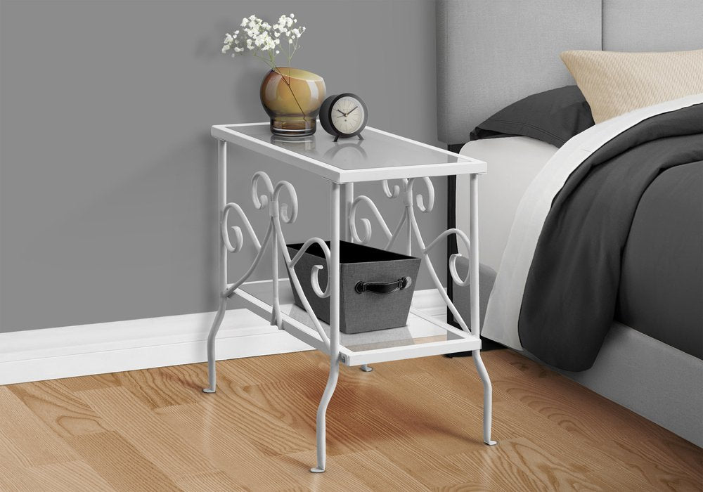 22" White And Clear Metal And Tempered Glass End Table With Shelf