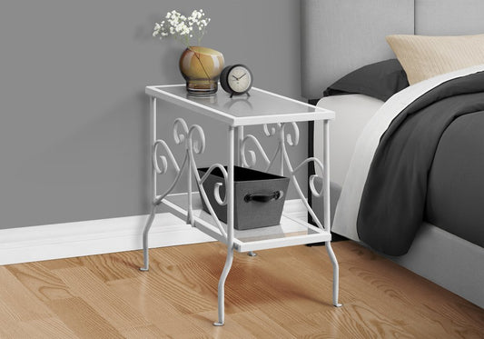 22" White And Clear Metal And Tempered Glass End Table With Shelf