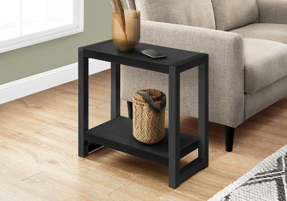 22" Black Wood And Metal Frame End Table With Shelf