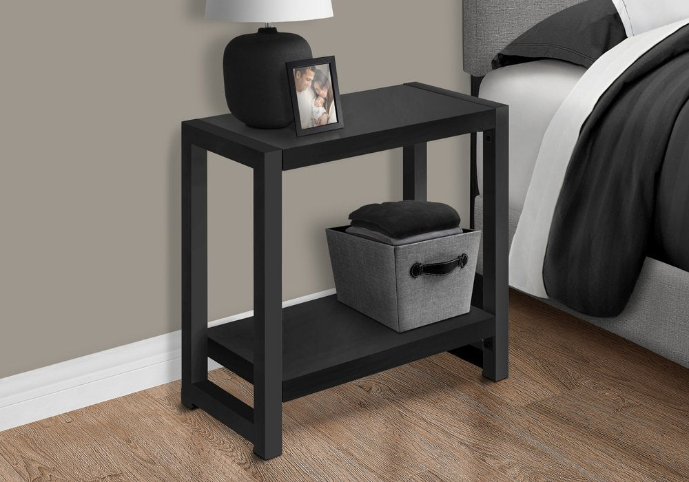 22" Black Wood And Metal Frame End Table With Shelf