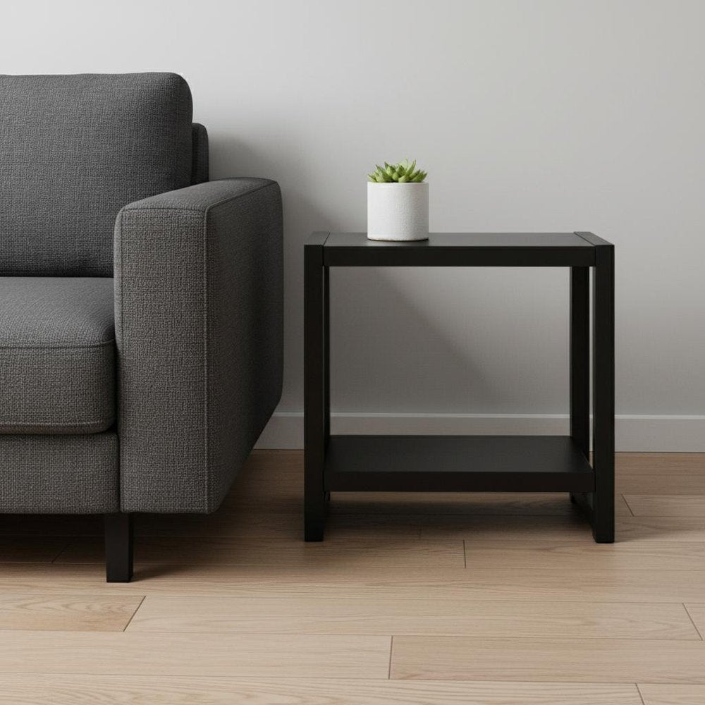 22" Black Wood And Metal Frame End Table With Shelf