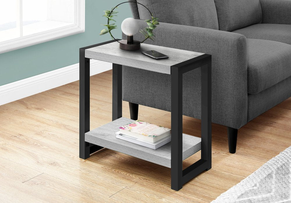 22" Gray And Black Wood And Metal Frame End Table With Shelf