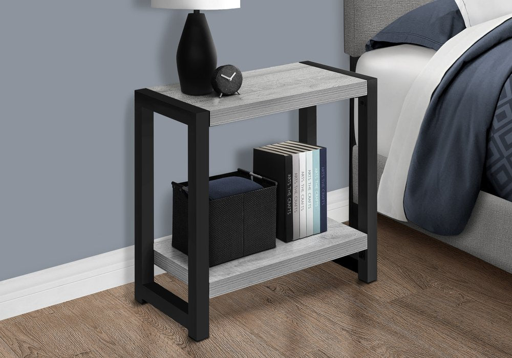 22" Gray And Black Wood And Metal Frame End Table With Shelf