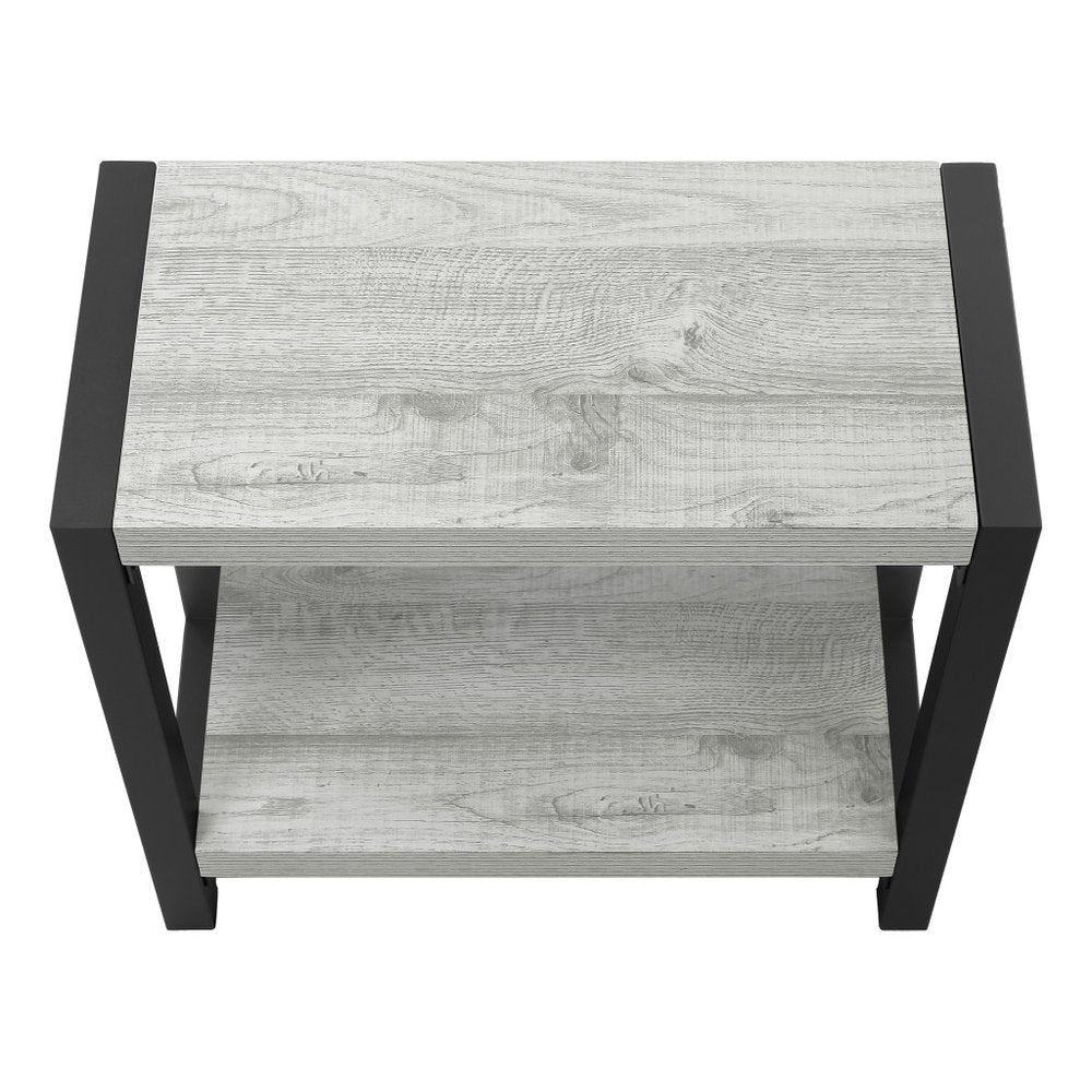 22" Gray And Black Wood And Metal Frame End Table With Shelf