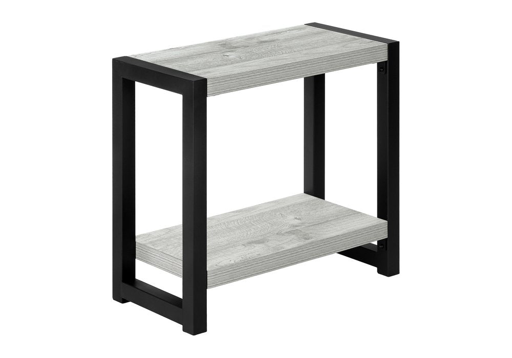 22" Gray And Black Wood And Metal Frame End Table With Shelf