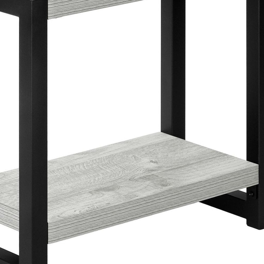 22" Gray And Black Wood And Metal Frame End Table With Shelf