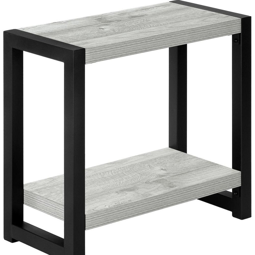22" Gray And Black Wood And Metal Frame End Table With Shelf