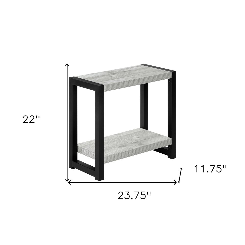 22" Gray And Black Wood And Metal Frame End Table With Shelf