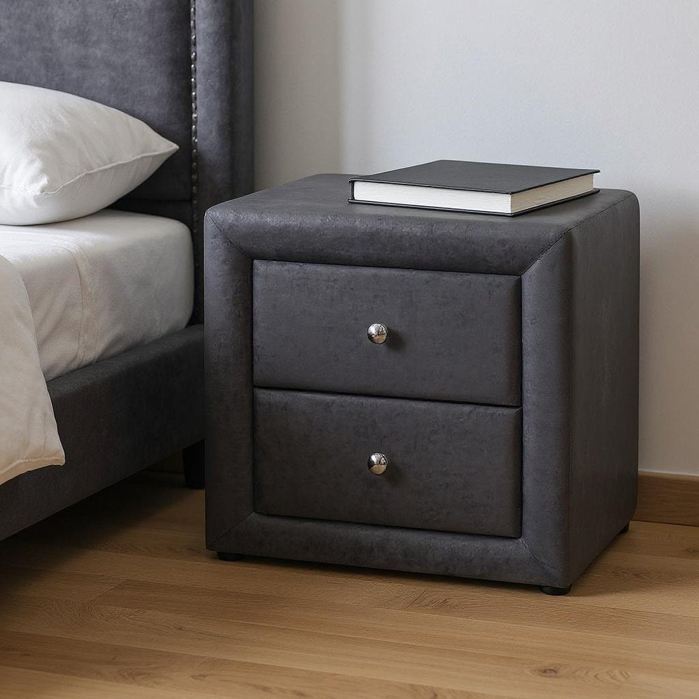 21" Dark Gray Wood Two Drawer Nightstand