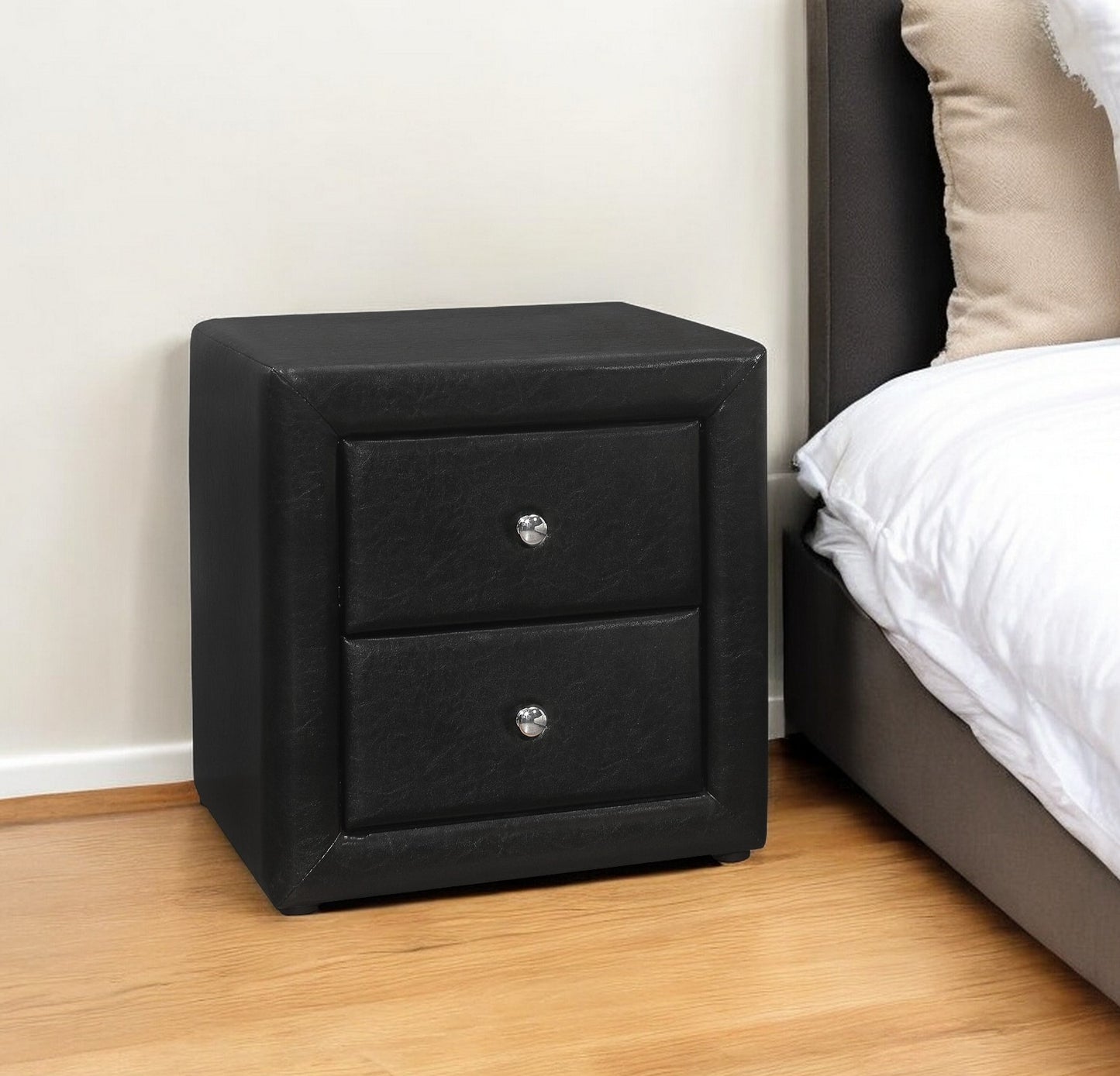 21" Black Wood Two Drawer Nightstand