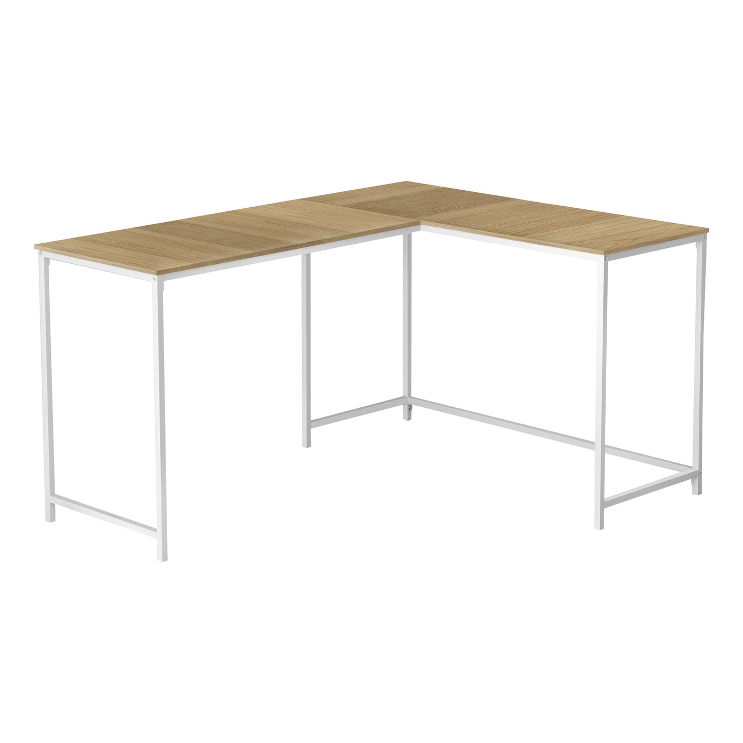 58" Natural and White Wood and Metal Corner Computer Desk