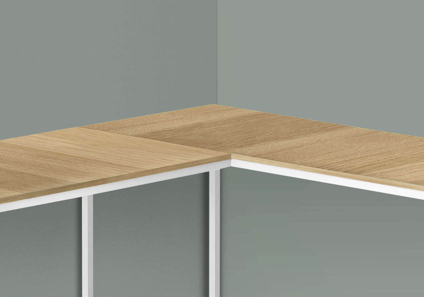 58" Natural and White Wood and Metal Corner Computer Desk