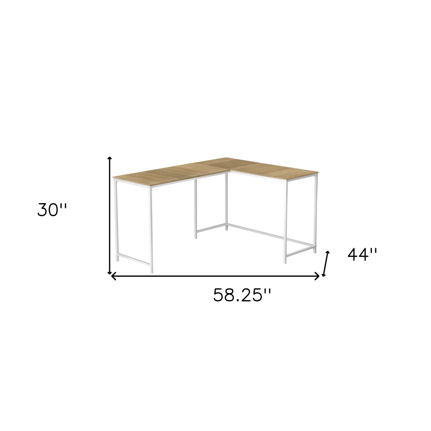 58" Natural and White Wood and Metal Corner Computer Desk