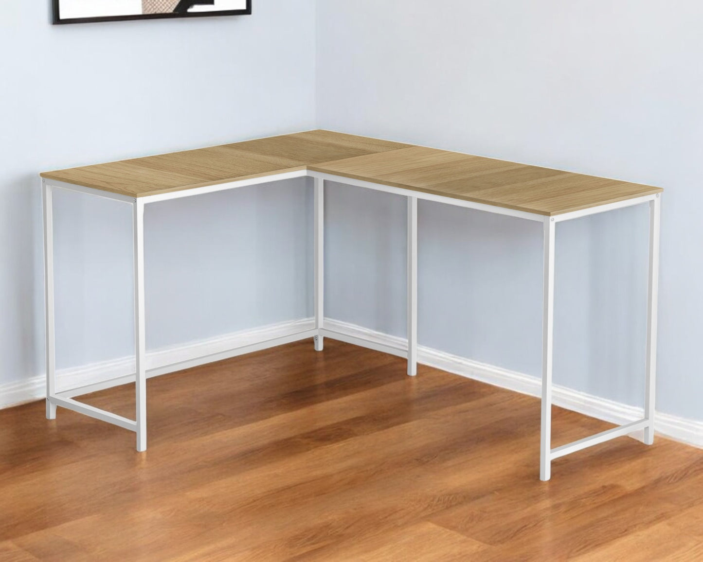 58" Natural and White Wood and Metal Corner Computer Desk
