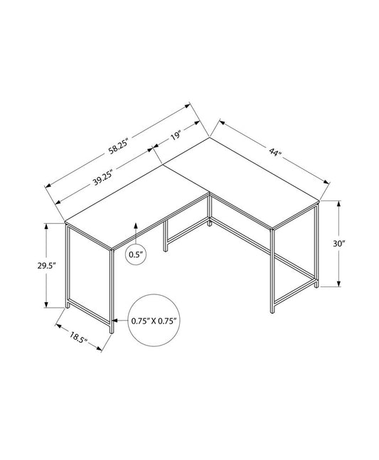 58" Natural and White Wood and Metal Corner Computer Desk