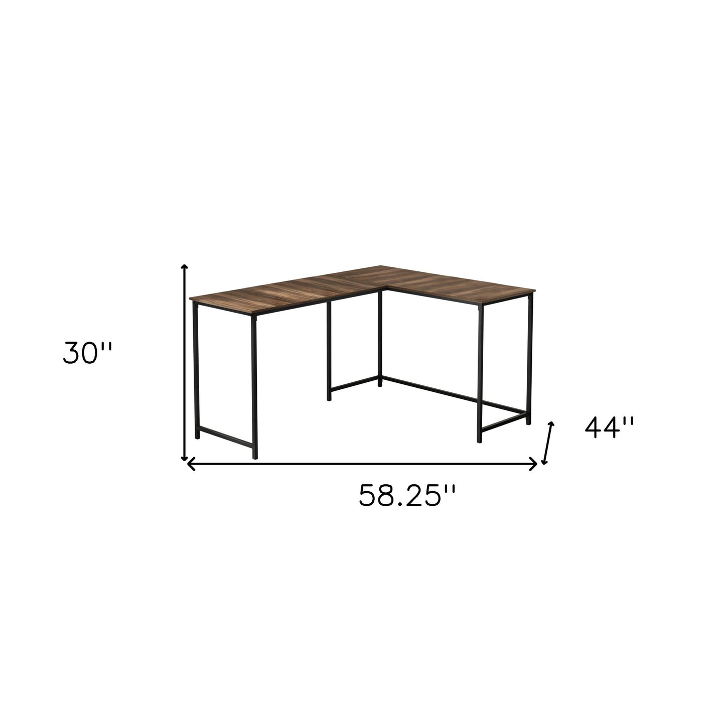 58" Brown and Black Wood and Metal Corner Computer Desk
