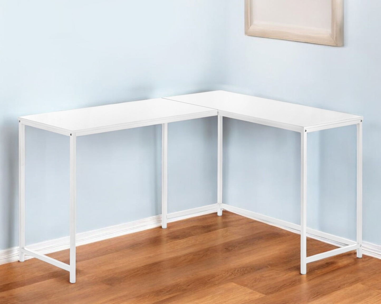 58" White Wood and Metal Corner Computer Desk