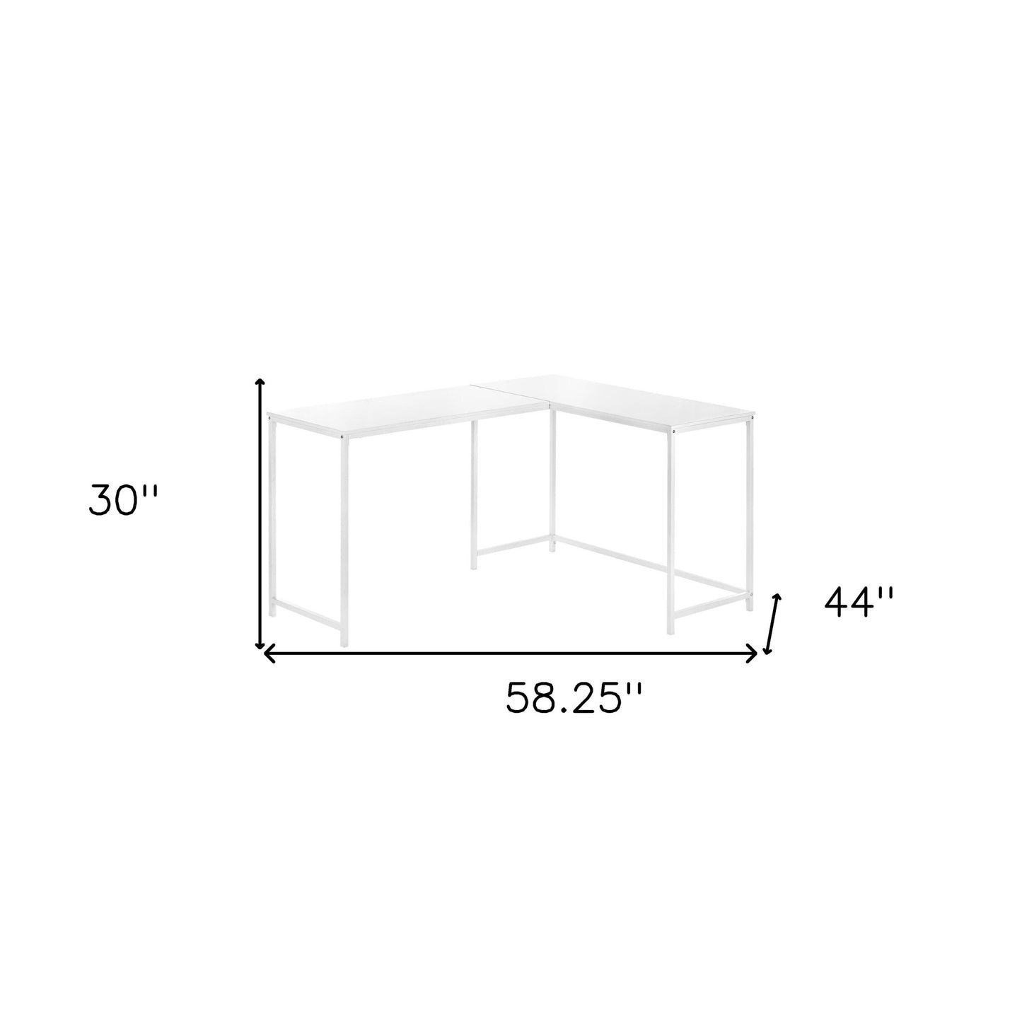58" White Wood and Metal Corner Computer Desk