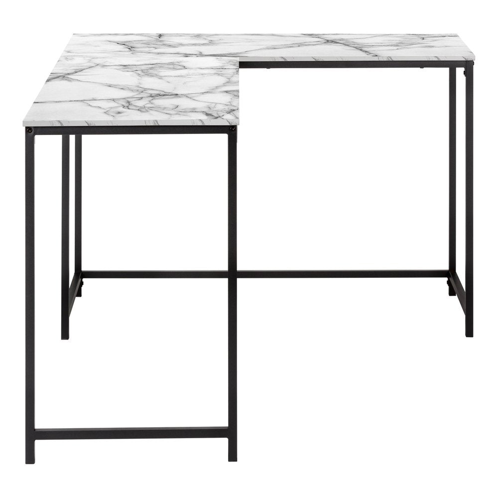 58" White and Black Faux Marble Wood And Metal Corner Computer Desk