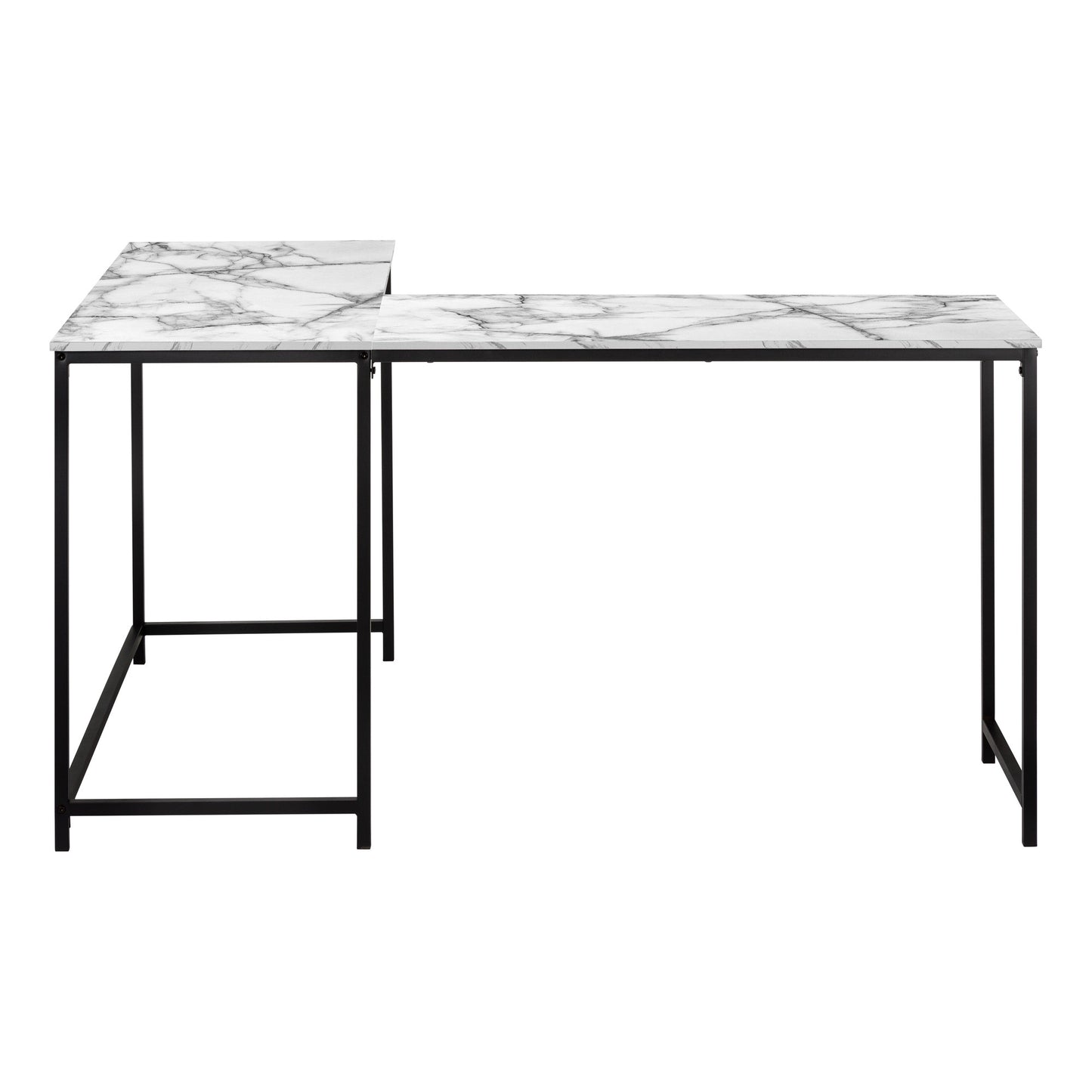 58" White and Black Faux Marble Wood And Metal Corner Computer Desk