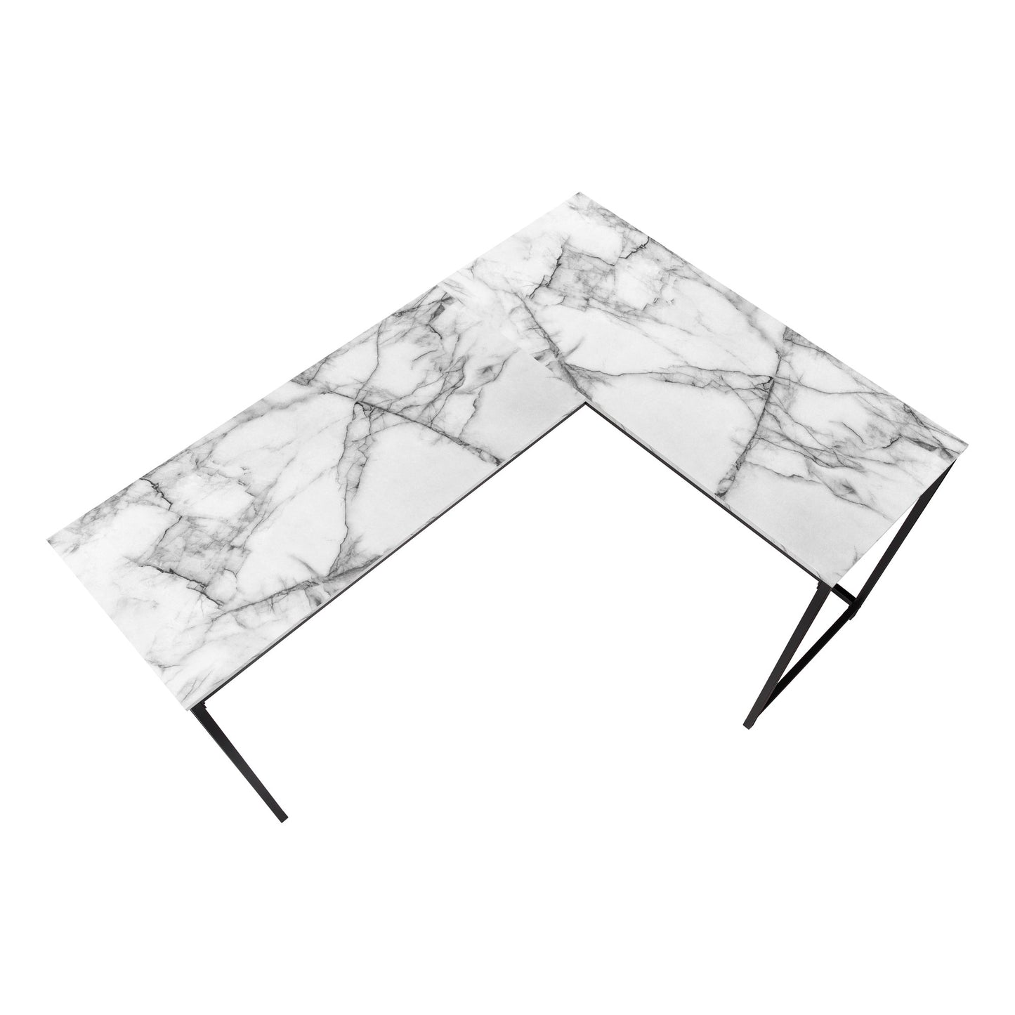 58" White and Black Faux Marble Wood And Metal Corner Computer Desk