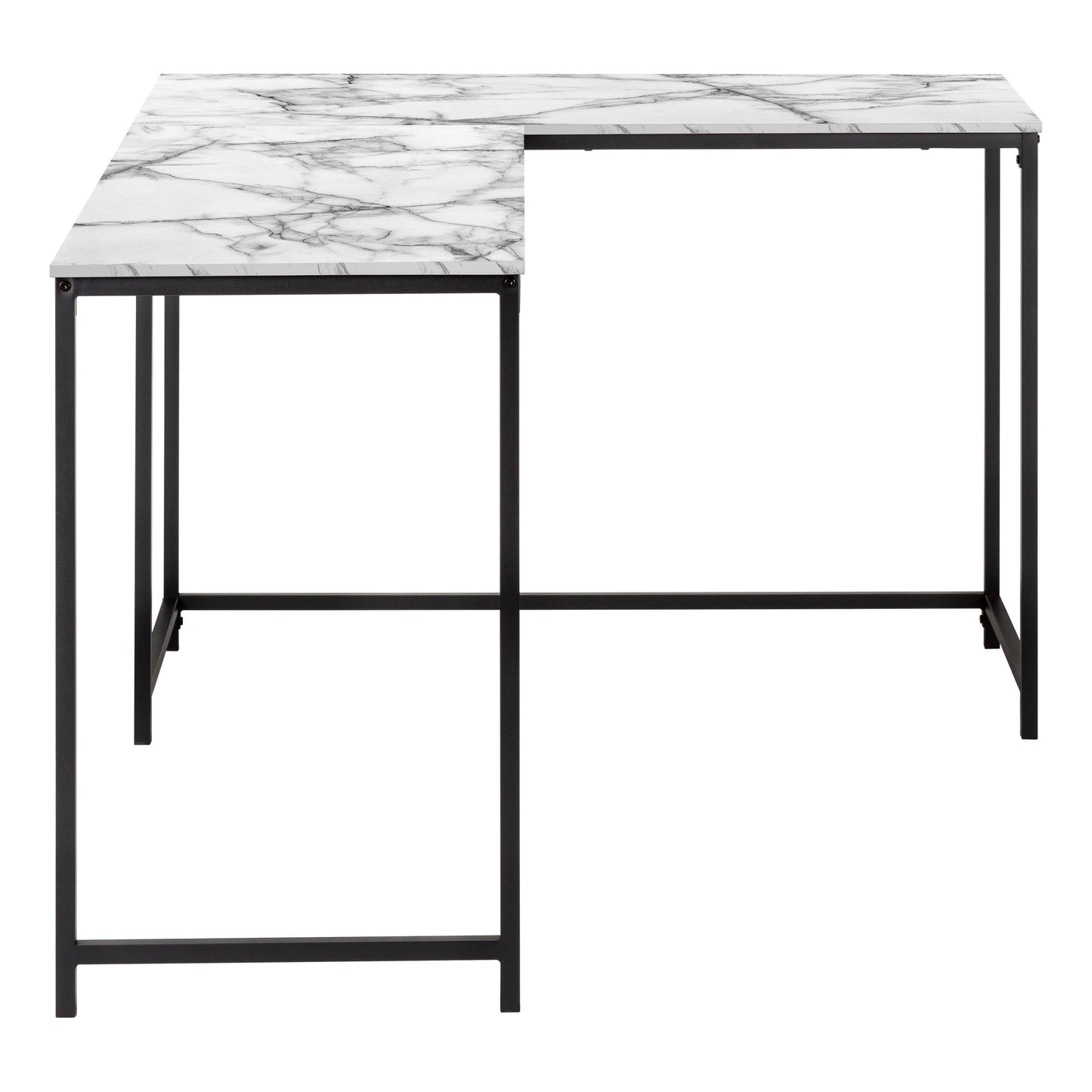 58" White and Black Faux Marble Wood And Metal Corner Computer Desk