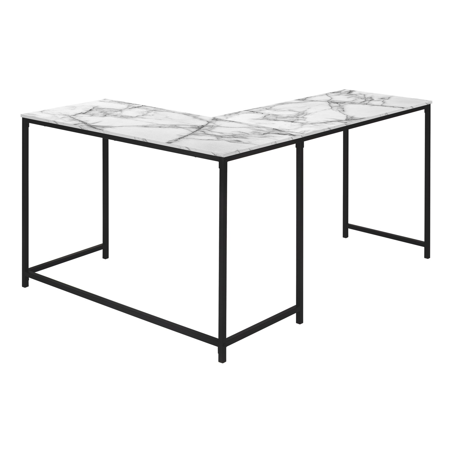 58" White and Black Faux Marble Wood And Metal Corner Computer Desk