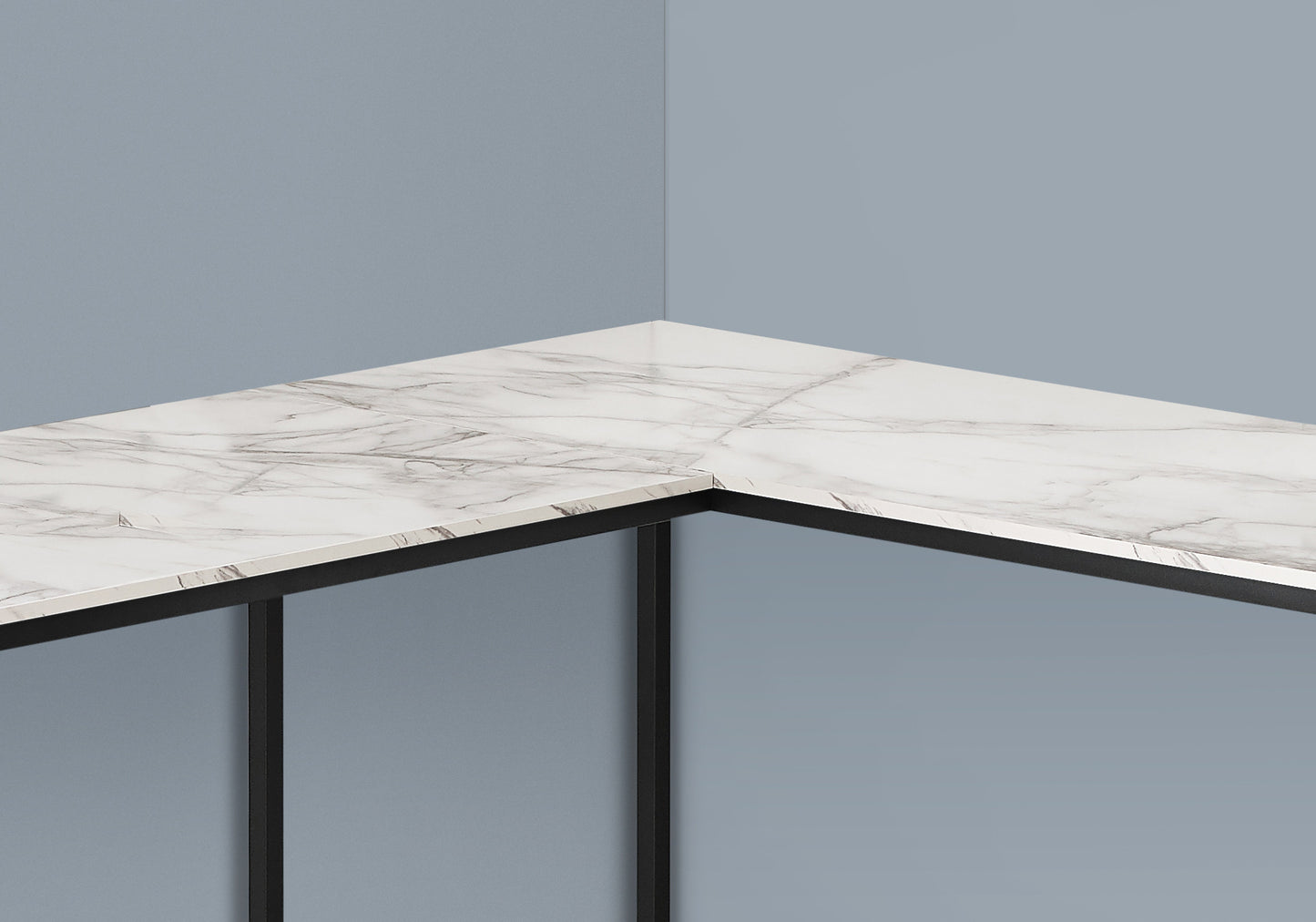 58" White and Black Faux Marble Wood And Metal Corner Computer Desk