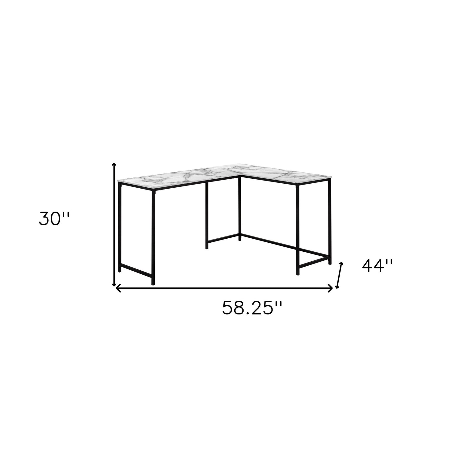 58" White and Black Faux Marble Wood And Metal Corner Computer Desk