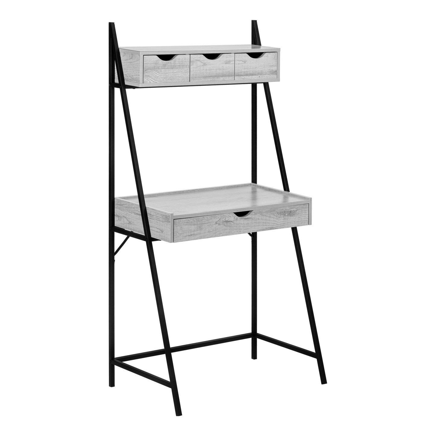 32" Gray and Black Wood and Metal Sled Computer Desk With Four Drawers