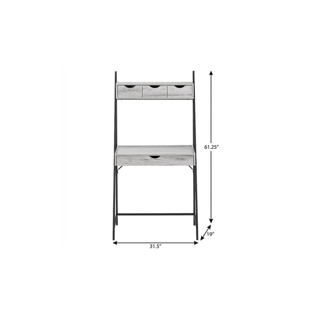 32" Gray and Black Wood and Metal Sled Computer Desk With Four Drawers