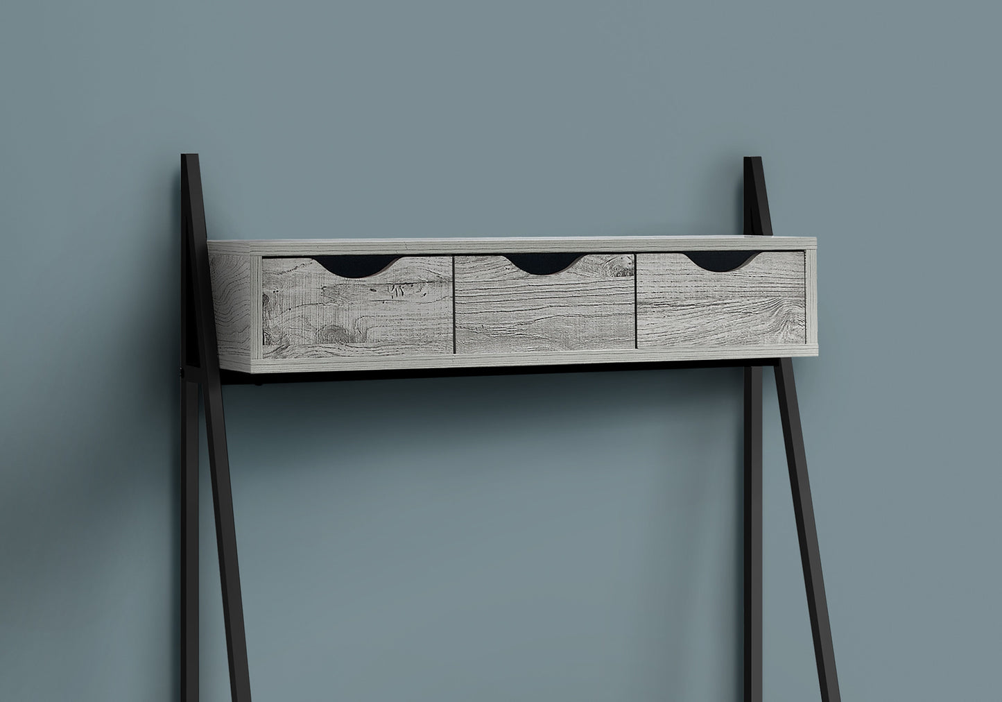 32" Gray and Black Wood and Metal Sled Computer Desk With Four Drawers